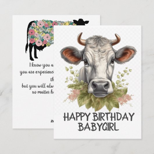 Verjaardag koe feestdagenkaart (Voorkant / Achterkant)