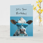 Verjaardag Koe Glamourous Dierenplezier Humor Kaart (Gele Bloem)