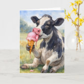 Verjaardag Koe likken van een ijsje kegel Kaart (Gele Bloem)