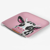 Verjaardag Koe met cupcake op roze Papieren Bordje (Gebogen)