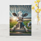Verjaardag Koe op een hek Kaart (Gele Bloem)