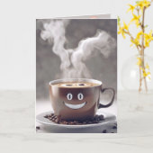 Verjaardag koffiekop met glimlach kaart (Gele Bloem)