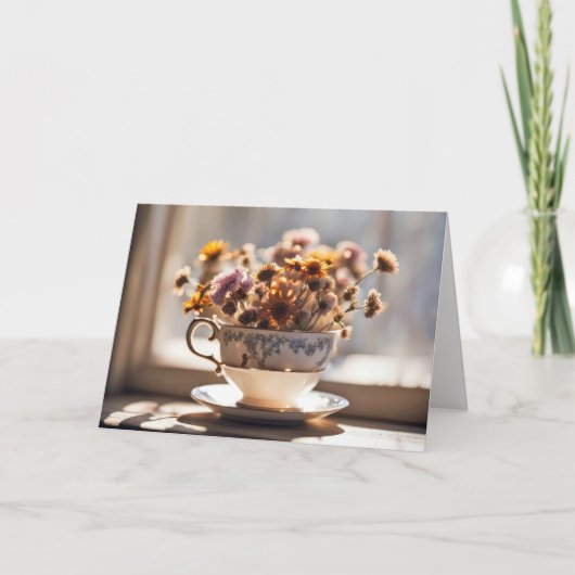 Verjaardag Koffiekopje Boeket Kaart (Voorkant)