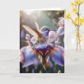 Verjaardag kolibrie in een irisbloesem kaart (Gele Bloem)