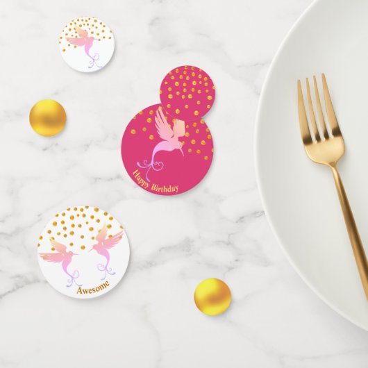 Verjaardag Kolibrie op Roze & Wit Confetti (Groep)