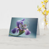 Verjaardag kolibrie spetterend in een iris kaart (Gele Bloem)