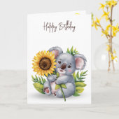 Verjaardag Koloa Beer met een zonnebloem Kaart (Gele Bloem)