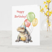 Verjaardag Komodo Dragon Lizard Party Pet Ballonne Kaart (Gele Bloem)