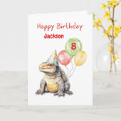 Verjaardag Komodo Dragon Lizard Party Pet Ballonne Kaart (Gele Bloem)