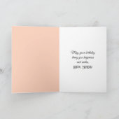 Verjaardag konijn in een bontjas met roze pioen kaart (Binnen)