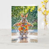 Verjaardag Konijn in een Splash Pad Kaart (Gele Bloem)
