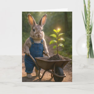 Verjaardag konijn met een kleine boom in een kruiw kaart