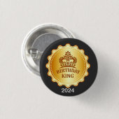 Verjaardag Koning 2024 Gouden Kroon Token Bday Par Ronde Button 3,2 Cm (Voorkant /achterkant)