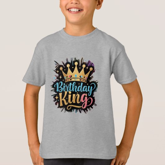 Verjaardag Koning Golden Crown Sparkle jongens T-shirt (Voorkant)