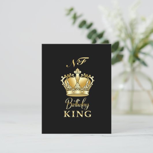 Verjaardag Koning Goud Kroon Royal Monogram Luxe RSVP Kaartje (Staand voorkant)