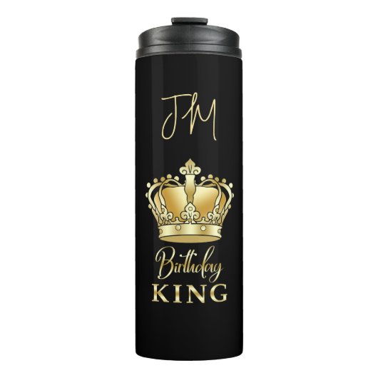Verjaardag Koning Gouden Kroon Koningin Luxe Monog Thermosbeker (Voorkant)