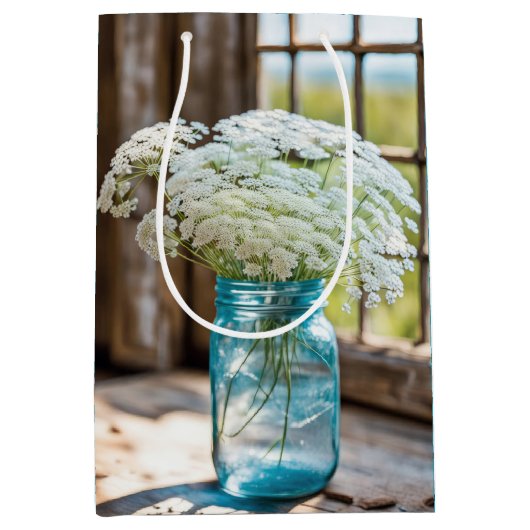 Verjaardag Koningin Anne's Kant In Aqua Mason Jar Medium Cadeauzakje (Voorkant)