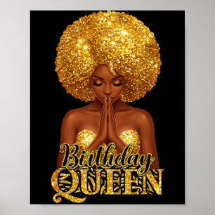 Verjaardag koningin biddende vrouw afro krullend z poster
