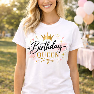 Verjaardag Koningin Elegant Schrift met Gouden Kro T-shirt