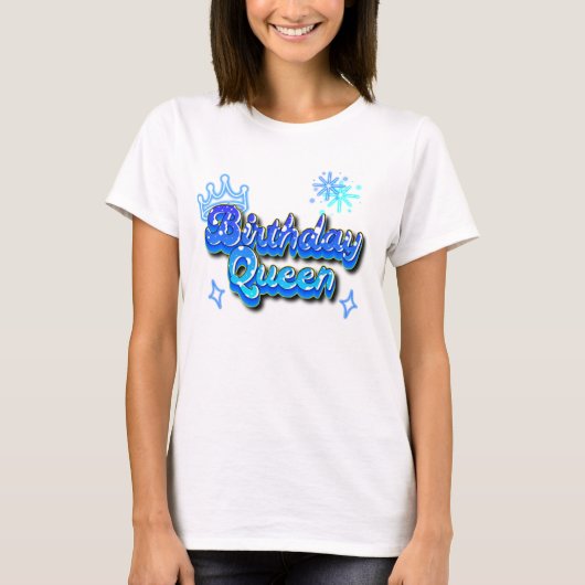 Verjaardag Koningin Gradiënt Blauw 80s Graffiti T-shirt (Voorkant)