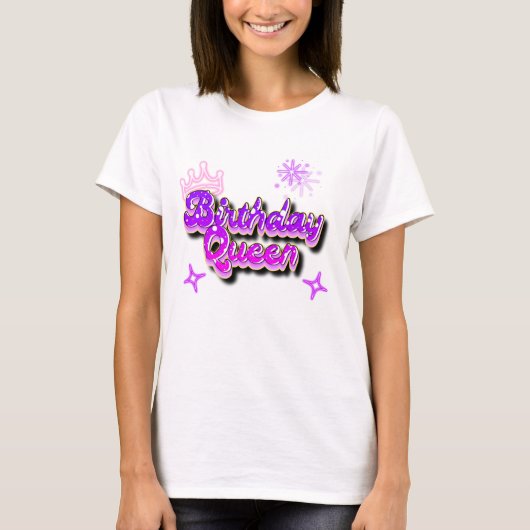 Verjaardag Koningin Gradiënt Paars 80s Graffiti Ui T-shirt (Voorkant)