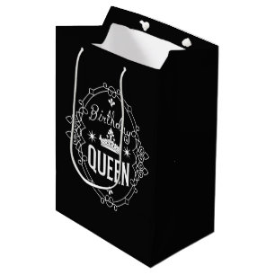 Verjaardag Koningin Kroon Typografie Vintage Zwart Medium Cadeauzakje