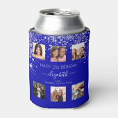 Verjaardag koningsblauw aangepaste foto collage vr blikjeskoeler (Blikje Voorkant)