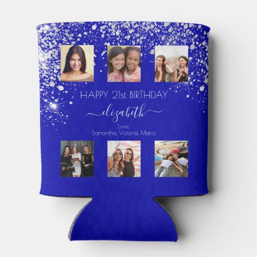 Verjaardag koningsblauw aangepaste foto collage vr blikjeskoeler (Achterkant)