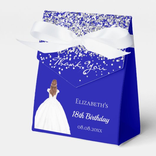 Verjaardag koninklijk blauw wit jurk party bedankdoosjes (Voorkant Zijde)