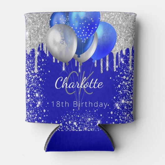 Verjaardag koninklijke blauwe gouden ballonnen mon blikjeskoeler (Voorkant)