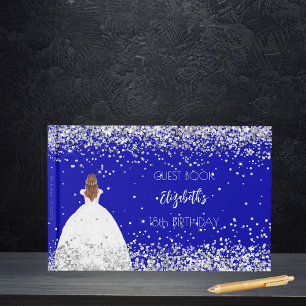 Verjaardag koninklijke blauwe jurk glitter gastenboek