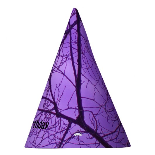 Verjaardag kraai silhouet boom vertakt Paarse luch Feesthoedjes (Rechts)