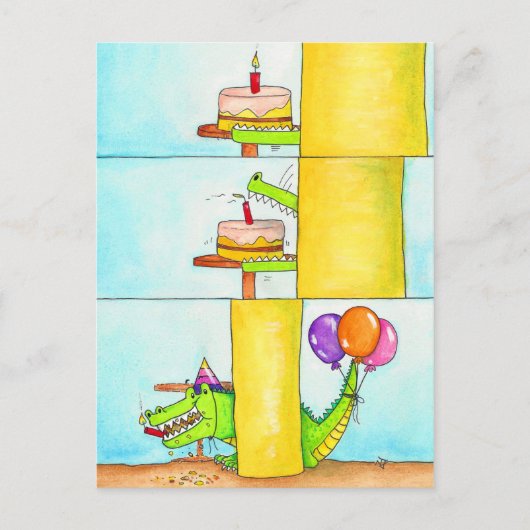 Verjaardag krokodil briefkaart (Voorkant)