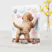 Verjaardag Labradoodle Dog Doodling Kaart (Gele Bloem)