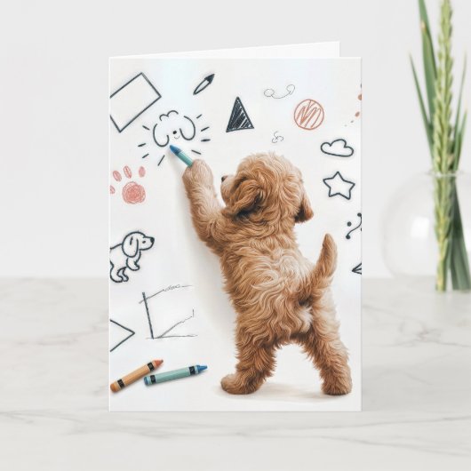 Verjaardag Labradoodle Doodling met krijtjes Kaart (Voorkant)