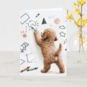 Verjaardag Labradoodle Doodling met krijtjes Kaart (Gele Bloem)