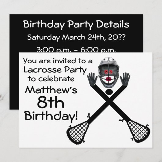 Verjaardag Lacrosse Party Uitnodiging (Voorkant / Achterkant)