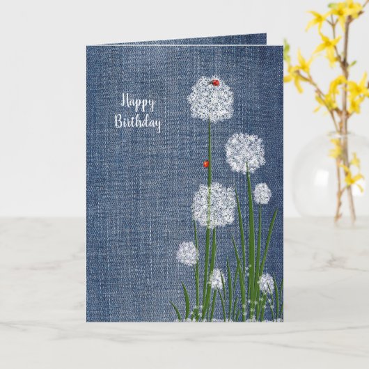 Verjaardag Lady Bugs op Bloem Kaart (Gele Bloem)