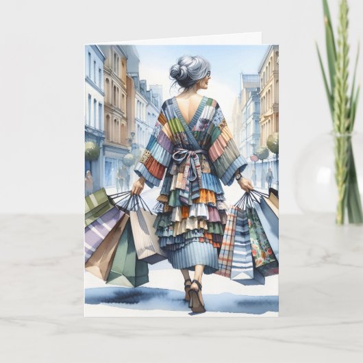 Verjaardag Lady Shopper Kaart (Voorkant)