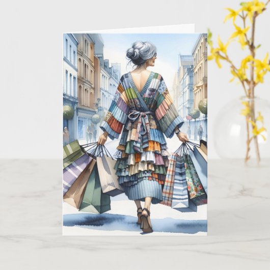 Verjaardag Lady Shopper Kaart (Gele Bloem)