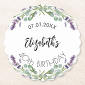 Verjaardag lavendel bloemen eucalyptus groen kartonnen onderzetters (Voorkant)