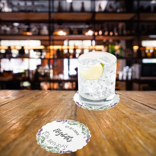 Verjaardag lavendel bloemen eucalyptus groen kartonnen onderzetters