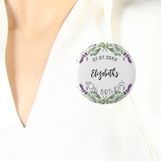 Verjaardag lavendel bloemen eucalyptus groen ronde button 3,2 cm