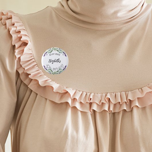 Verjaardag lavendel bloemen eucalyptus groen ronde button 3,2 cm