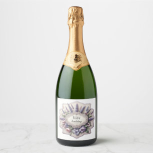 verjaardag lavendel boeket champagne fles label sparkling wijnetiket