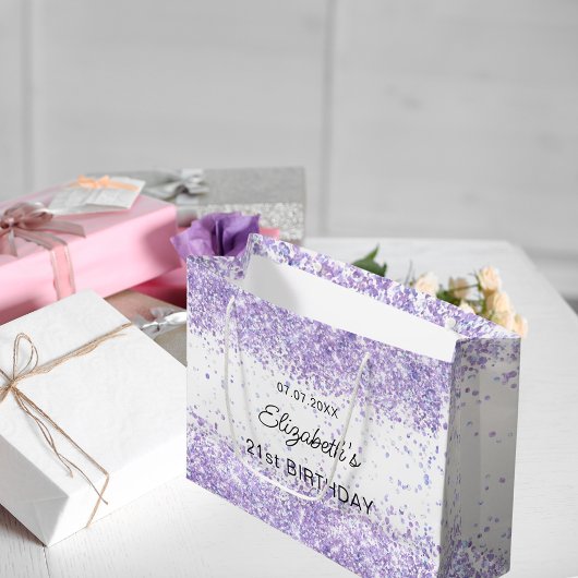 Verjaardag lavendel confetti naam groot cadeauzakje