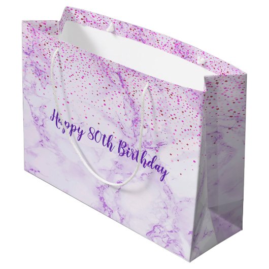 Verjaardag lavendel marmeren confetti elegant groot cadeauzakje (Achterkant Gekanteld)