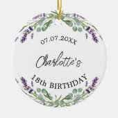 Verjaardag lavendel violette bloemen naam keramisch ornament (Voorkant)