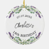 Verjaardag lavendel violette bloemen naam keramisch ornament (Achterkant)