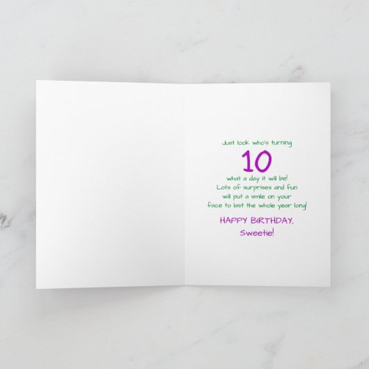 Verjaardag - Leeftijd 10 - Kitty Cat Celebrating Kaart (Binnen)